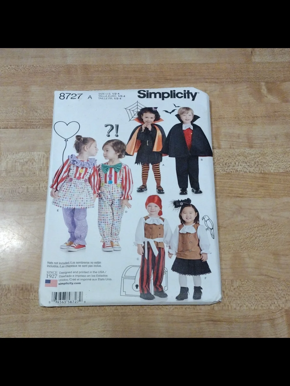 Lot of 3 Simplicity Kid Costume Patterns Clowns Vampires Pirates Animal Hats OOP